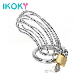 IKOKY Cock Cage Sex Toys for Men Lockable Stainless Steel Penis Cock Ring Sleeve Lock Male Chastity Device Chastity Belt