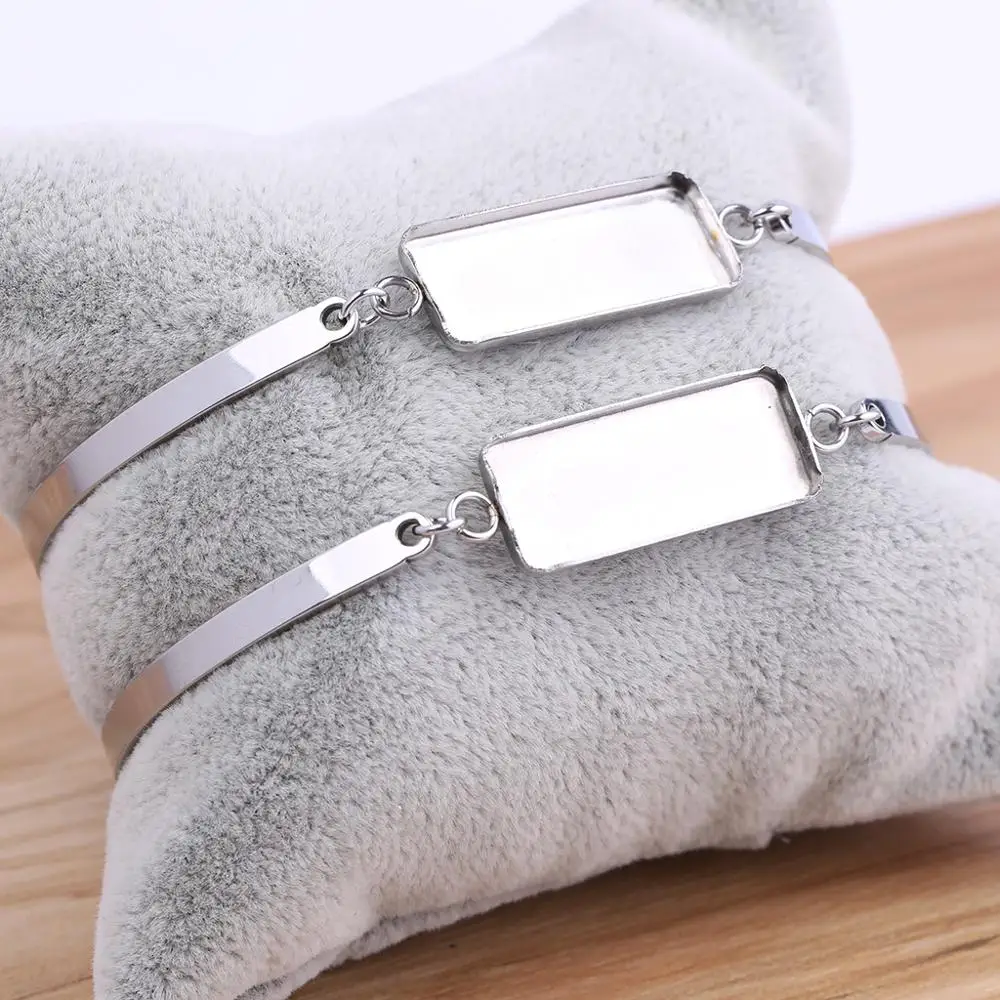 5pcs Stainless Steel Metal Bracelet Blanks Fit 10x25mm Rectangle Cabochon Base Setting Trays Diy Cuff Bracelets Bezels