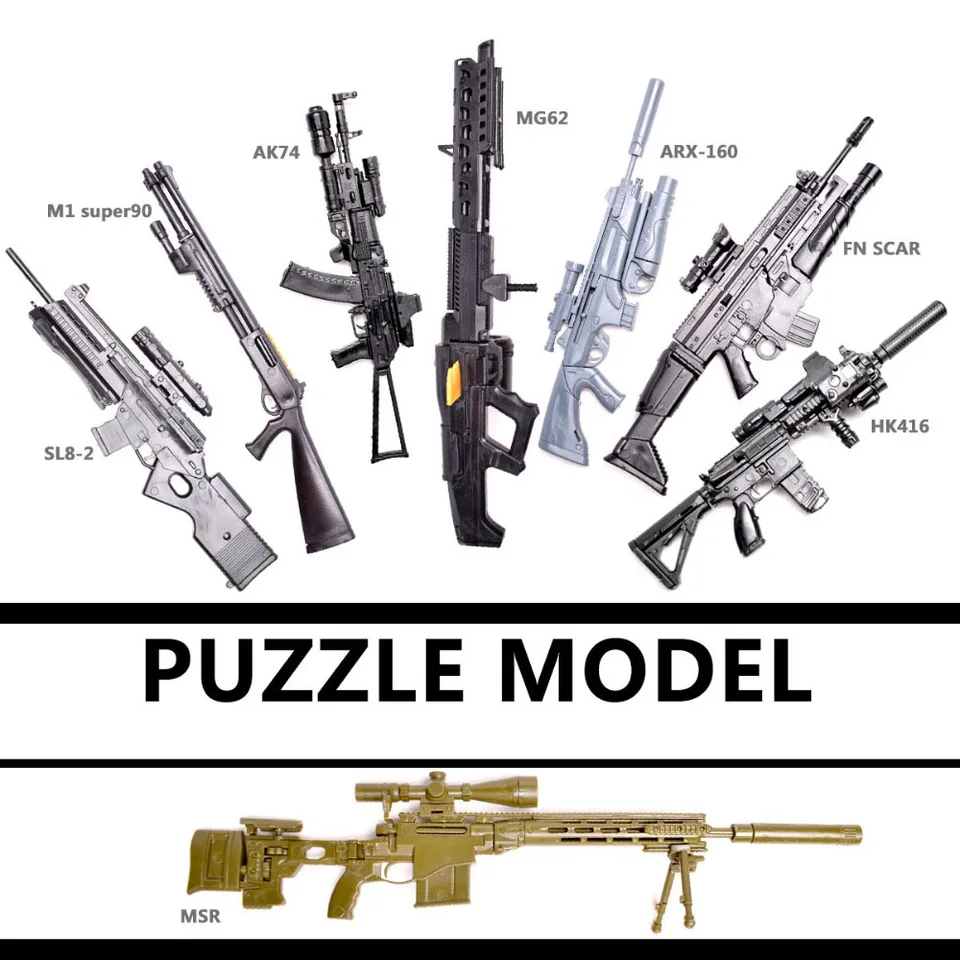 1/6 Scale 4D HK416 AK74 MG62 MSR Sniper Rifle Assembly Gun Model