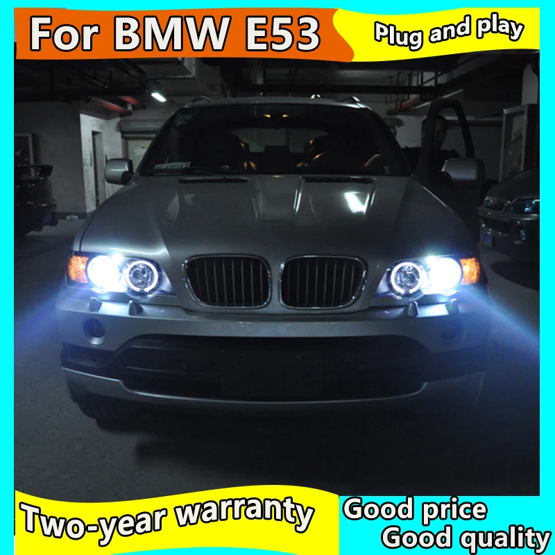 2Pcs Headlight For BMW X5 E53 Led Angel Eyes Headlight 1998 1999 2000 2001 2002 2003 Year With HID KIT E53 Front Lamps