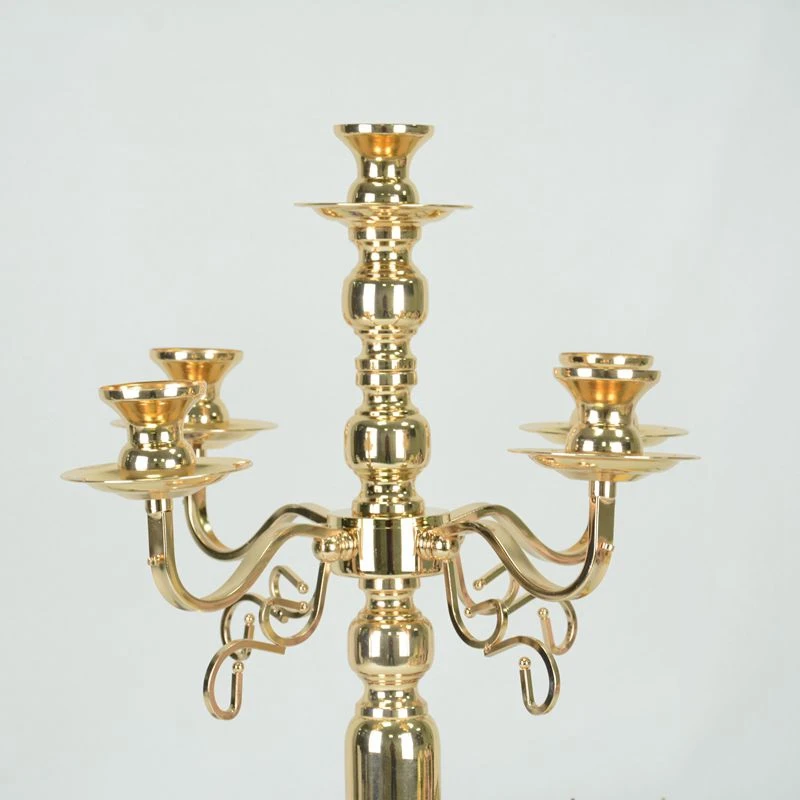 10 PCS / Lot Gold Candelabras 5-arms Candelabrum Metal Candle Holders Luxury Wedding Candle Stands For Home Decoration