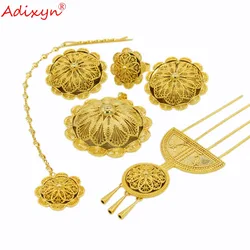 Adixyn Earring/Necklace/Pendant/Ring/Hairpin/Hairchain Jewelry Set For Women Gold Color/Copper Ethiopian Wedding Gifts N030515