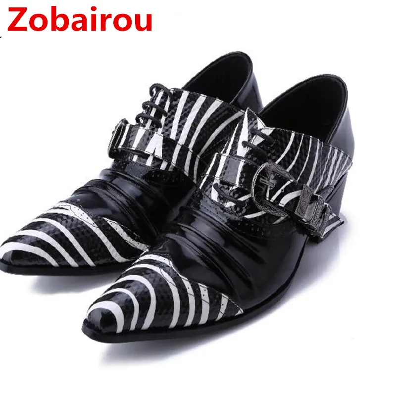 

Zobairou mens shoes high heels pointed toe dress shoes leather oxford italy party wedding formal loafers zapatos hombre vestir