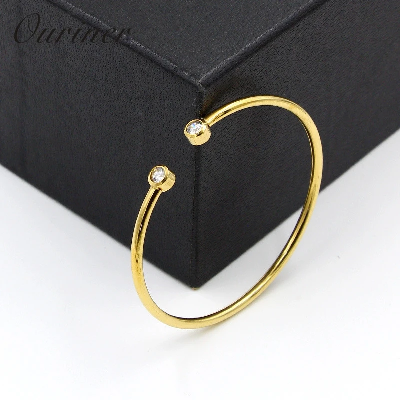 New Brand Bangle Top Quality Color Gold Stainless Steel Jewelry Inlay CZ Crystal Letter Noble Women Cuff Bangles Bracelets 101-1