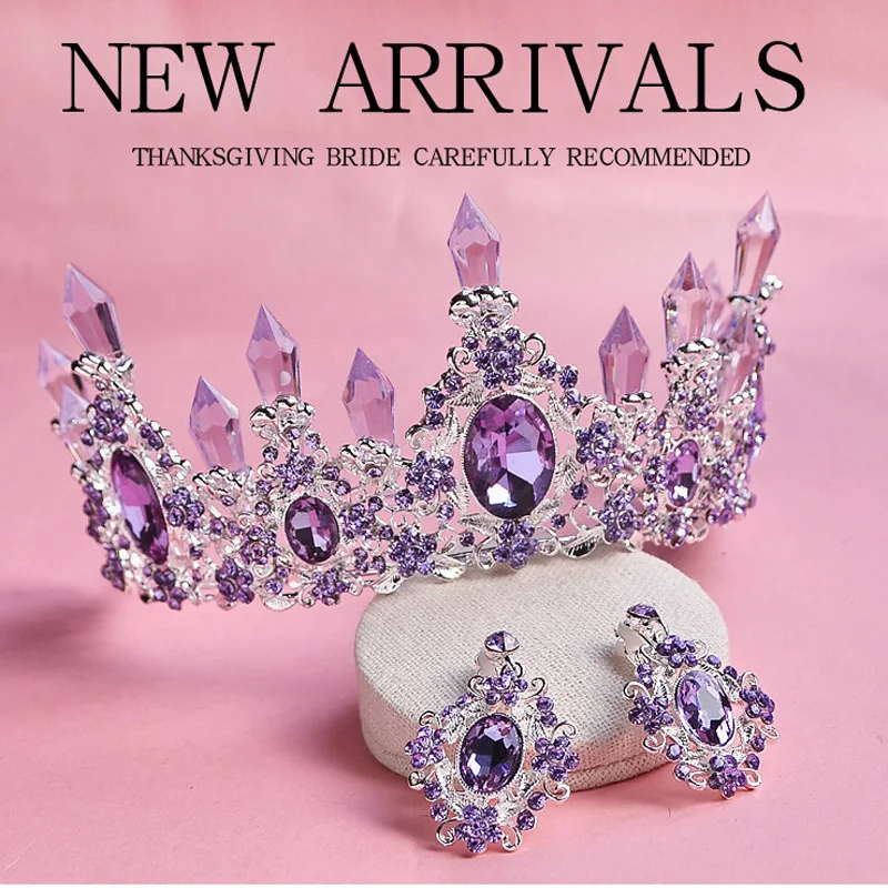 Couronnes de diadème de mariée en cristal violet, magnifique diadème en strass pour princesse, accessoires pour cheveux de mariage, nouvelle collection 2020