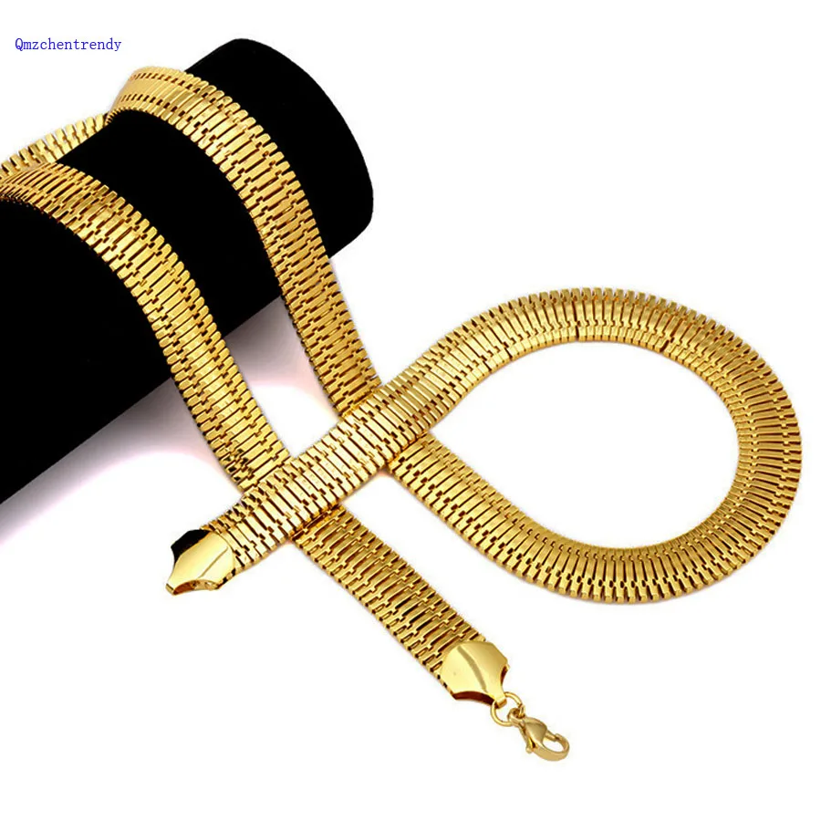 Trendy 75cm 15mm Hip Hop Mens Herringbone Necklaces IP Electroplated Chunky Boys NightClub Fishbone Jewelry