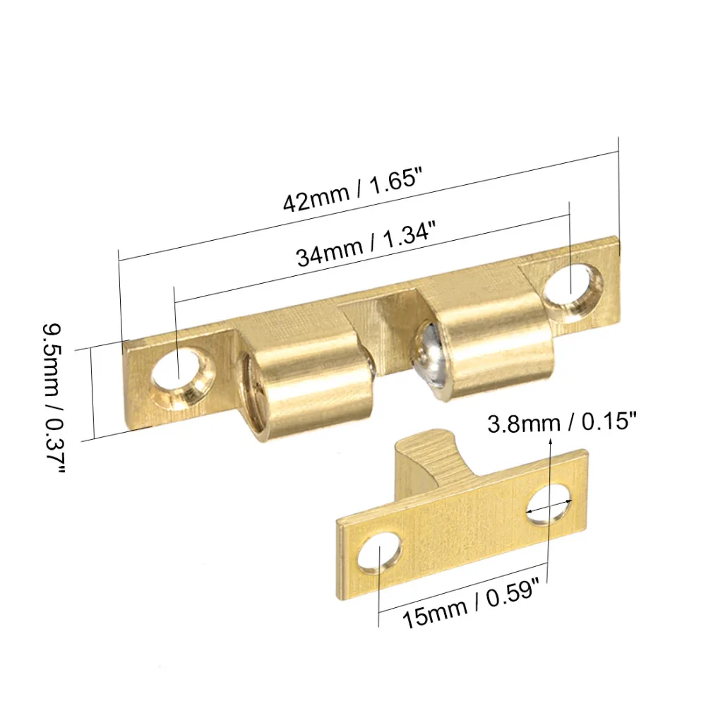 Uxcell Kastdeur Kast Messing Double Ball Catch Spanning Klink 35mm 42mm Lengte Gold Tone Meubelen Deur vangt 5 pcs