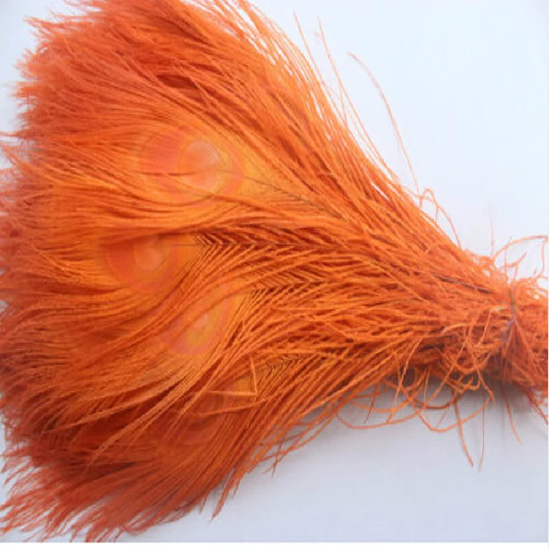 Free shipping 100 PCS orange  dyed peacock feather 10-12 inch / 25 to 30 cm peacock feathers for wedding decorations