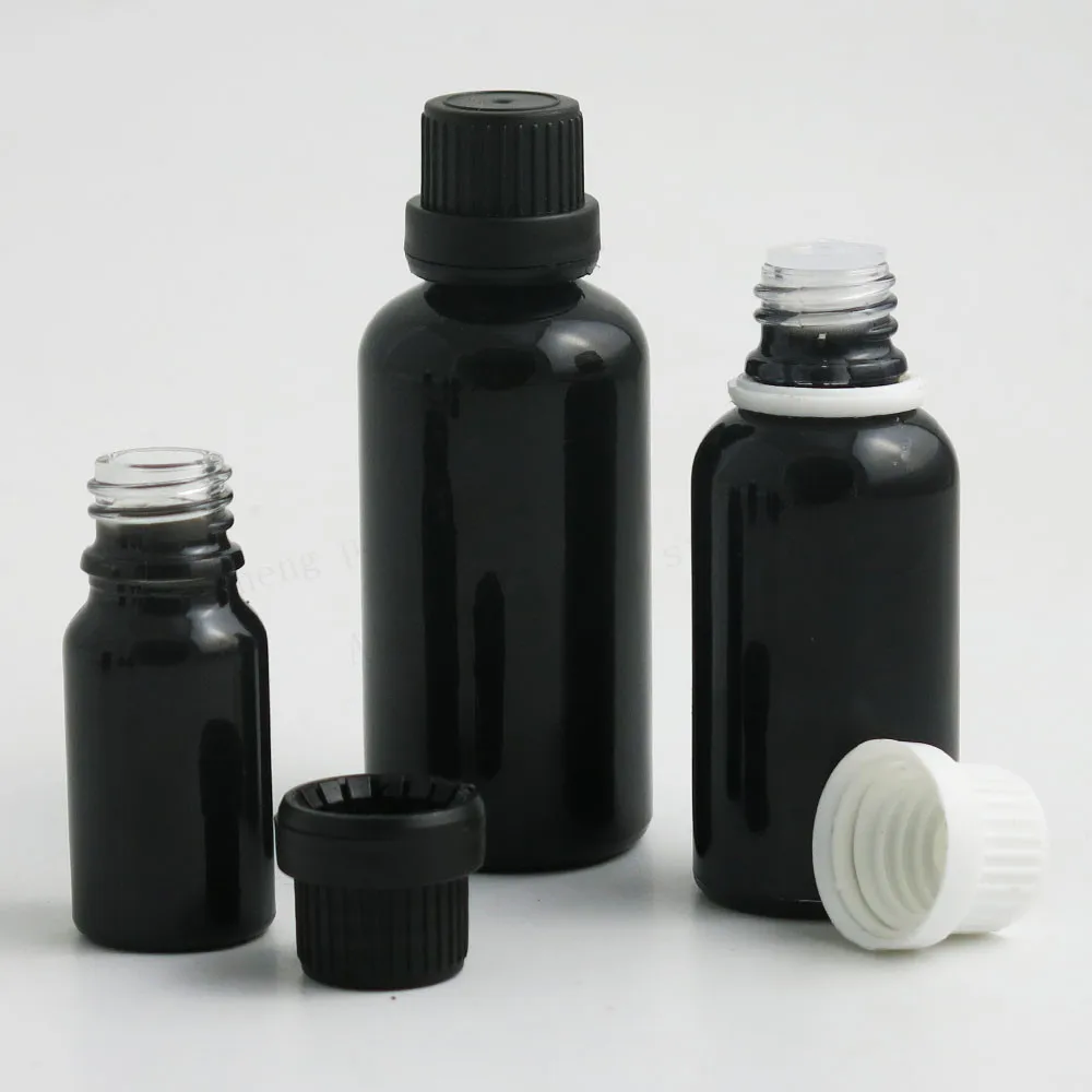 100ml 50ml 30ml 20ml 15ml 10ml 5ml Paint Shining Black Essential Oil Bottle With Tamper Evident Cap 12PCS