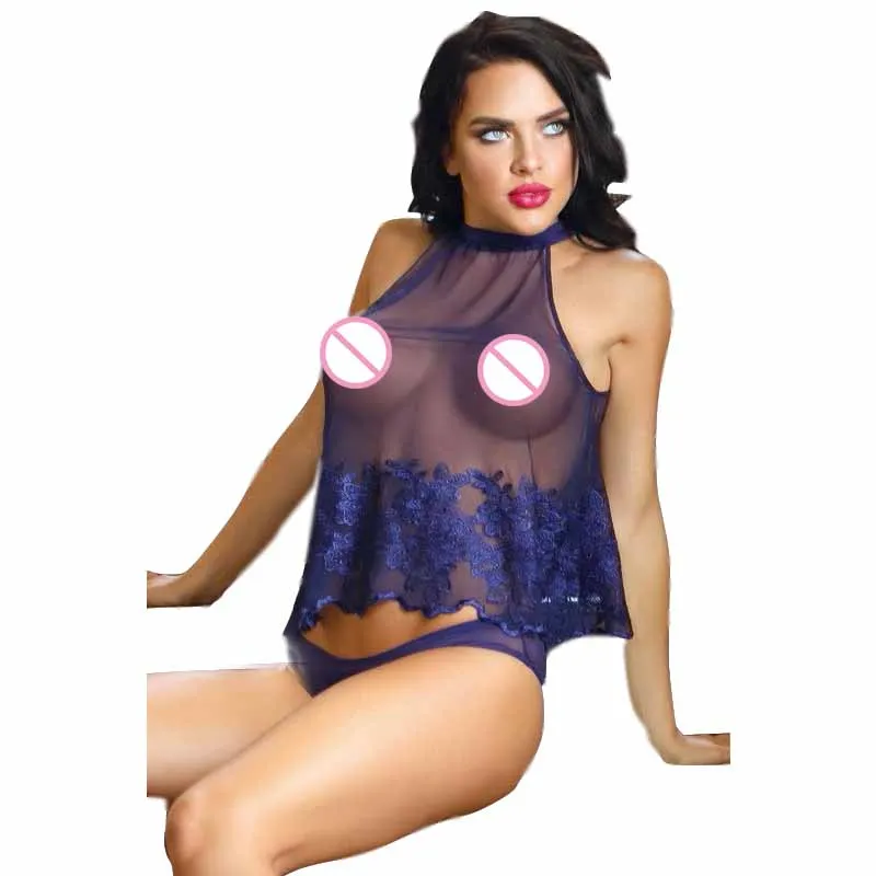 

Эротическая Сексуальная Ночная сорочка сексуальное нижнее белье порно прозрачная сетчатая кружевная Цветочная комбинация Королевский Синий Комплект трусиков на бретелях нижнее белье для женщин