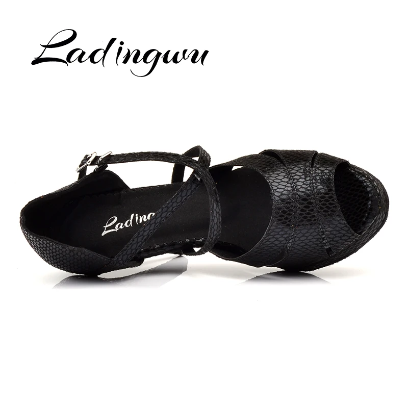 Ladingwu Dance Shoes Salsa Women Waterproof Platform Latin Dance Shoes Ladys Ballroom Tango Dance Shoes Black Snake Texture PU