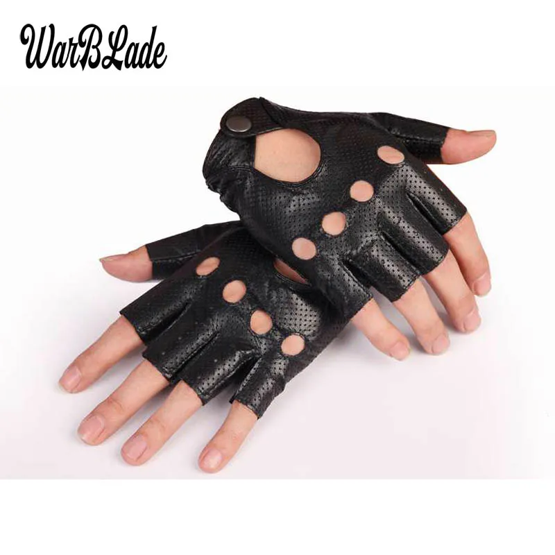 

WarBLade Black PU Leather Gym Gloves Sport Driving Show Men Women Half Finger Gloves Punk Jazz Fingerless Mittens Guantes Luva