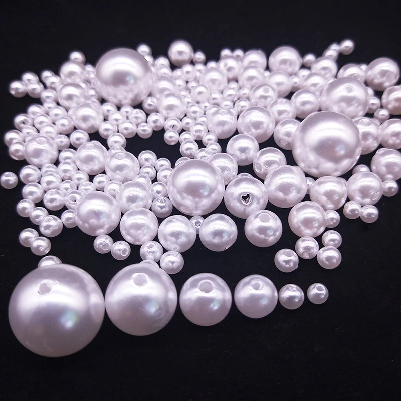 White / Beige Straight Hole Imitation Pearl Beads Shiny Smooth DIY Bracelet Necklace Crafts Jewelry Accessories 3-25 mm