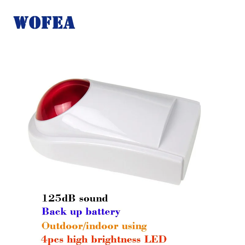 Wofea Wireless Outdoor Waterproof Sound Strobe Flash Siren With 120db Alarm Volume And Red Flash Lighting Solar Back Up Battery