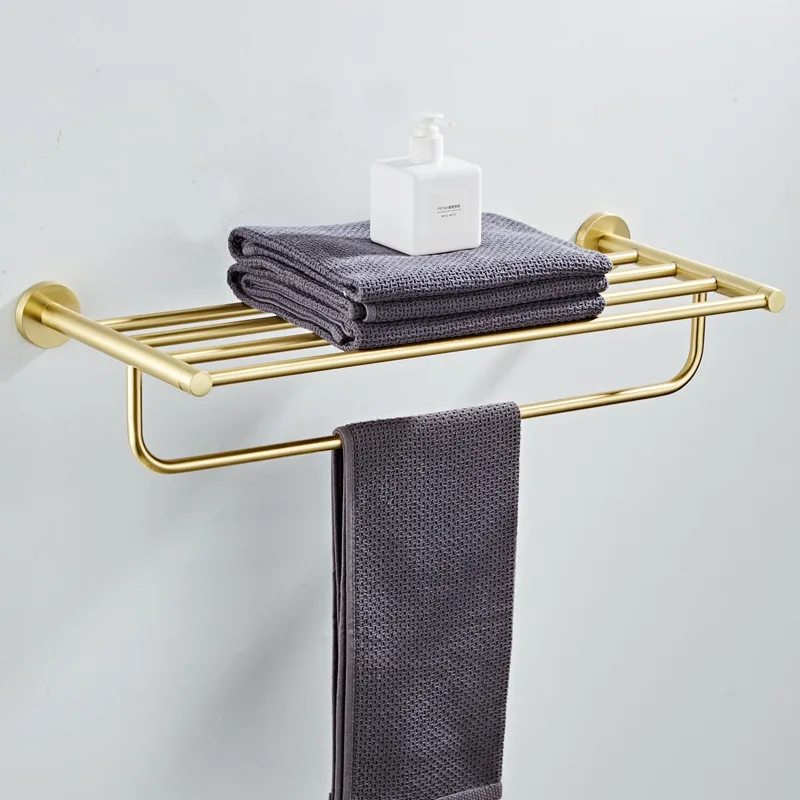 

Bath Towel Holder Brushed Gold Wall Mounted 60 cm Fixed Bathroom Towel Rack Holder 304 Stainless Steel Towel Shelf