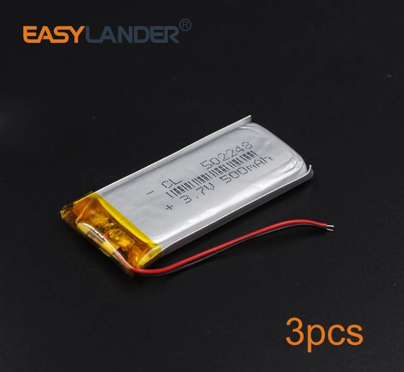 

3pcs/Lot 3.7V 500mAh 502248 Rechargeable li Polymer Li-ion Battery For bluetooth headset mouse Bracelet Wrist Watch 052248