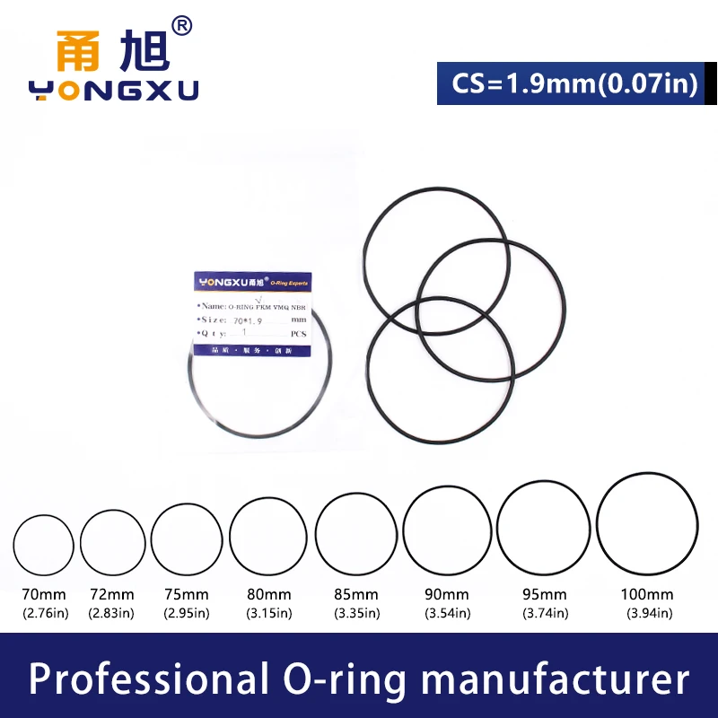 Black FKM Fluorine Rubber O-rings Seals CS1.9mm OD70/72/75/80/85/90/95/100*1.9mm ORings Seal Gasket Oil Ring Sealing Washer