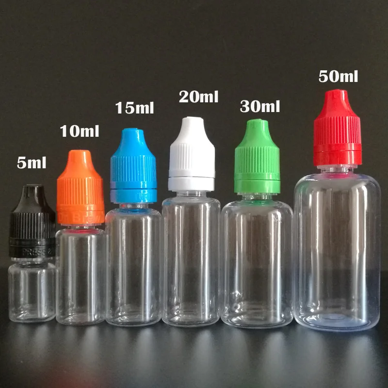 1000pcs 5ml 10ml 30ml E Liquid Vials With Long Fine Tips PET Plastic Dropper Bottle With Tamper Evident Caps