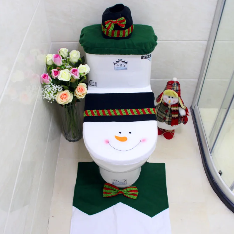 New Year Xmas 3 pcs Toilet lid Santa Claus navidad kerst Water Tank Cover for Christmas Home Bathroom Decorations kerst AB357