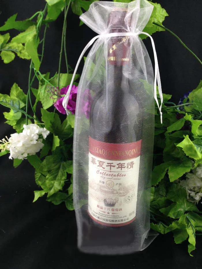 

Wholesale 14x37cm 200pcs White Stamping Pure Colour Organza Wine Bags Jewelry Gift Wedding Bags Pouch for Christmas