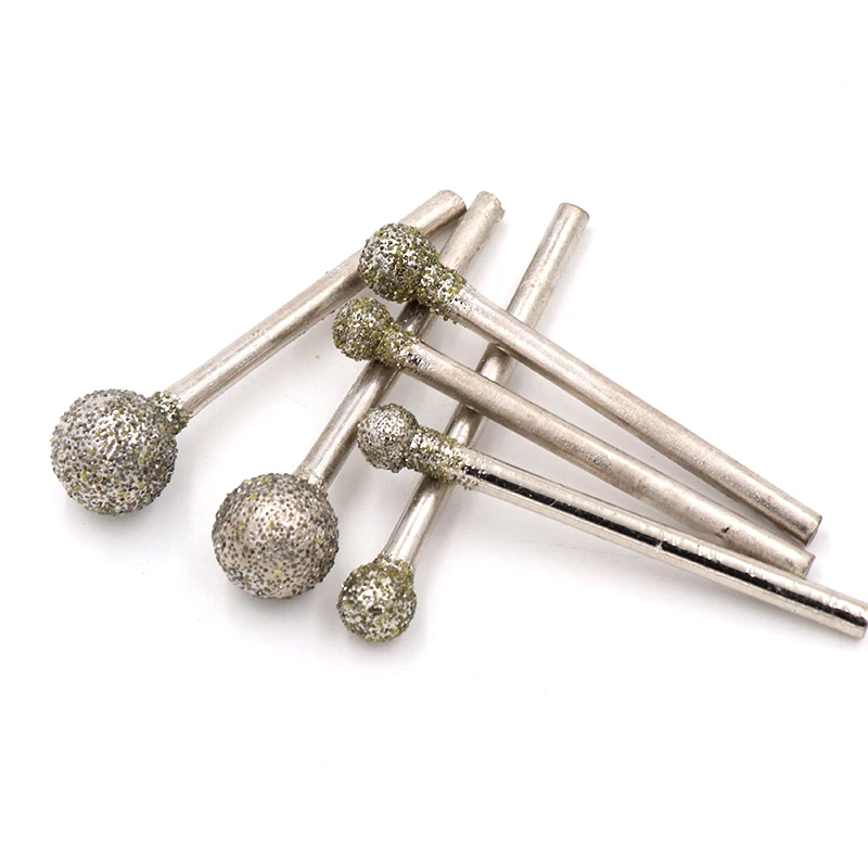 5pcs 3mm Shank Spherical Diamond Polishing Grinding Head Mounted Points Grinding Bit For Dremel Rotary Tools Needle Grit 60
