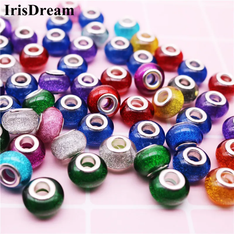 10 Pcs / Lot Mixed Powder Big Hole with Core Plastic Resin Beads Fit Pandora Bracelet Bangle Necklace for DIY Jewelry Making