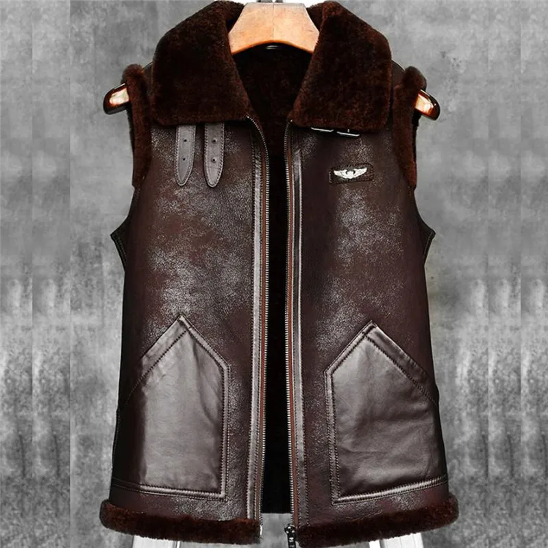 

Denny&Dora Mens Shearling Vest B3 B6 A2 Companion Mens Sheepskin Bomber Vest Short Fur Coat