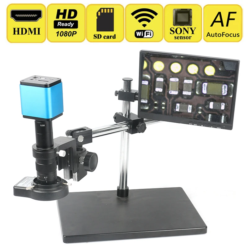 

AutoFocus Sony IMX185 Sensor Adjustable 180X HDMI WIFI Industrial Video Microscope Camera Set Lab PCB CPU Soldering Work System