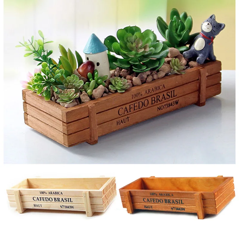 Doniczka-maceta de flores de jardín de madera Vintage, maceta suculenta, caja de canal rectangular, cama de planta, caja de almacenamiento de color de madera original, maceta