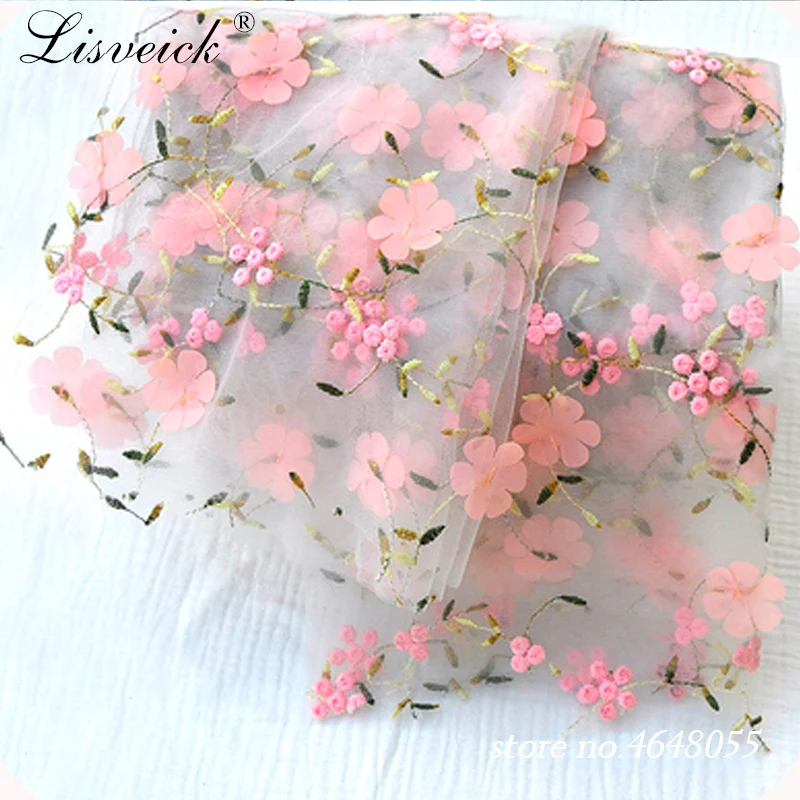 NEW 1yard Elegance 3D Flower Embroidered Tulle Lace Fabric Applique Fabrics French Chiffon Lace DIY dress skirt Clothing Fabric