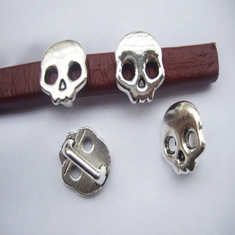 10Pcs Alloy Skull Licorice Sliders For 10x6mm Leather Bracelet Jewelry Making Findings