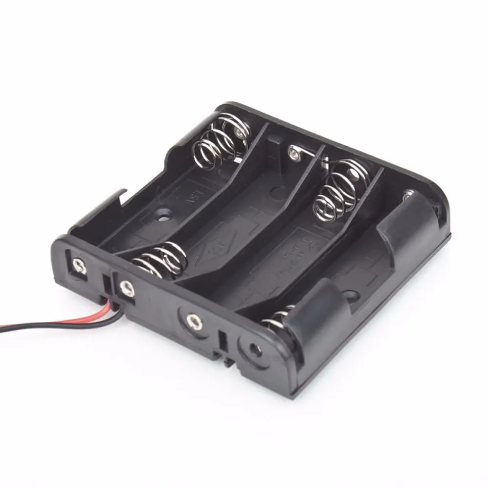 Hot AA Battery Storage Case Plastic Box Holder with 150mm Cable Lead for 4AA 1.5V Battery 100pcs/lot