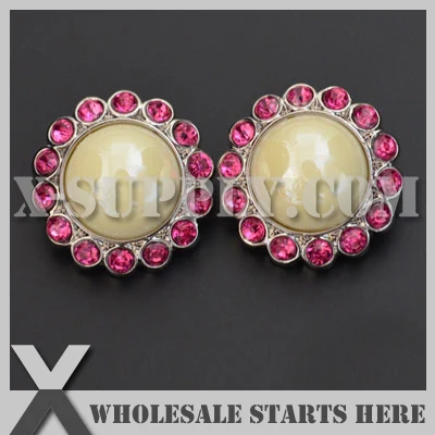 

Color Option: RB1001BS #16~#30 / Ivory SHINY Pearl Button for Clothing,Flower Center in Silver Base / Acrylic Rhinestone Button