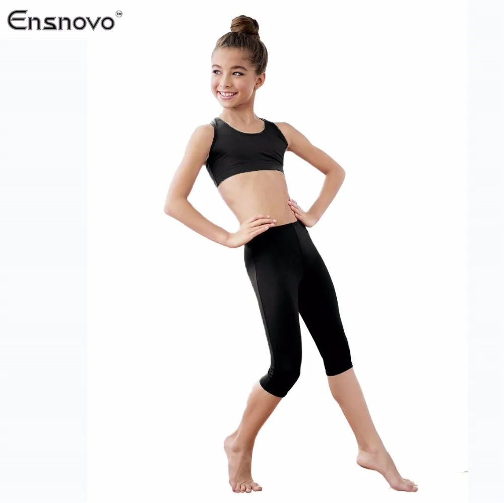 Ensnovo Black Leggings For Women Activewear Footless Fitness Dancewear Spandex Polyester Elastic Legging