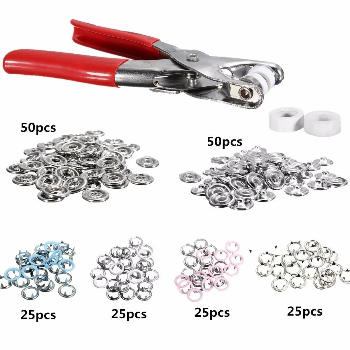 JX-LCLYL 200pcs 9.5mm Press Button Studs Popper Fastener Setter Tool Craft + Pliers New