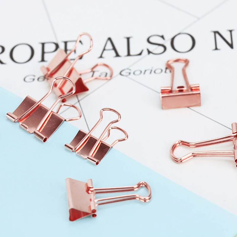 TUTU 10pcs/lot Solid Color Rose Gold Metal Binder Clips Notes Letter Paper Clip Office Supplies H0059