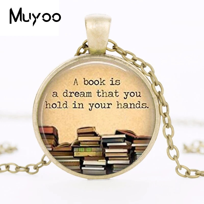 2017 New Library a Book is a Drem That You Hold in Your Hands Old Books Photo Cabochon Necklace Vintage Books Pendant HZ1