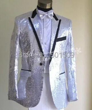 

Free shipping silver sequined mens tuxedo suit jacket/this is only jacket/stage/bar/dance/sing/