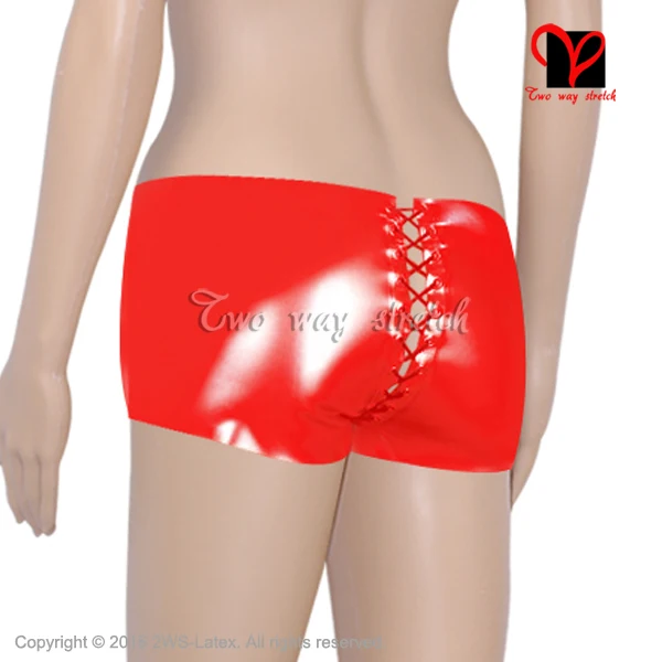 Red Sexy Latex boxer shorts Lacing front and back Rubber Bermuda Bottoms XXXL  KZ-144