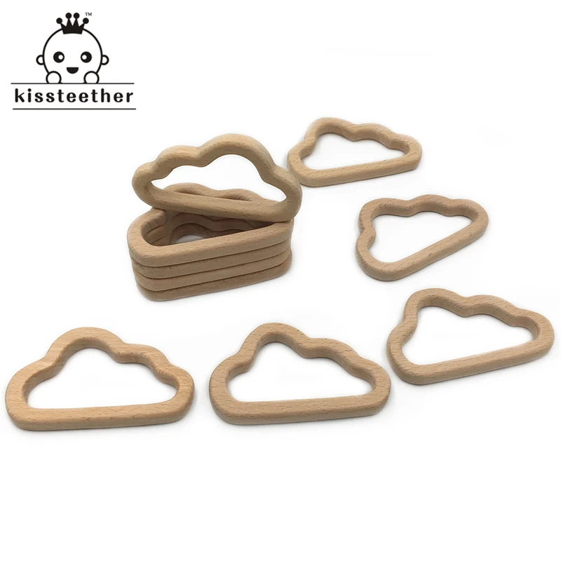 Organic Baby Teether Wooden Oblique Cloud  Natural Teething Grasping Toy  Shower Gift Toddler  Newborn