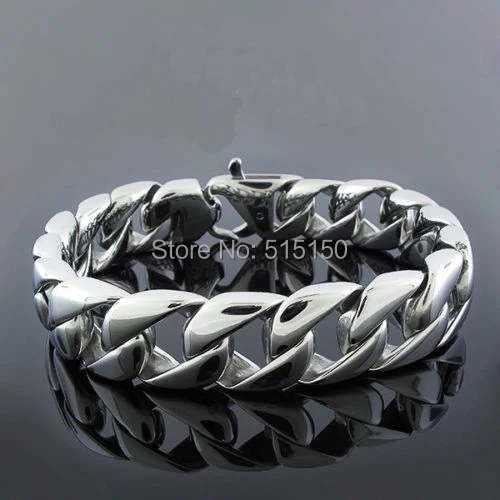 

High Polished Silver Color 316L Stainless Steel Men's Curb Cuban Chain Link Bangle Bracelet 8.66"