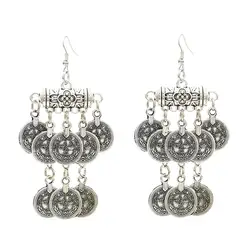 Vintage Silver Color Coin Tassel Drop Earrings Gypsy Tribal Boho Ethnic Afghan Pakistan Indian Jhumkas Festival Oxidized Jewelry