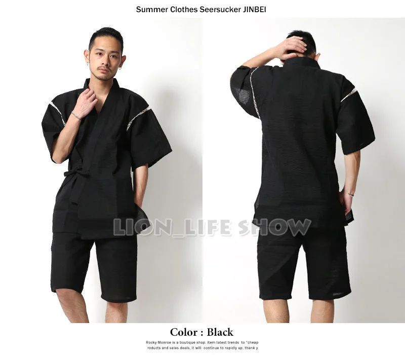 summer Men Jinbei Japanese Kimono Short Sleeve 2PCS Set Sleepwear Pajama Loungewear