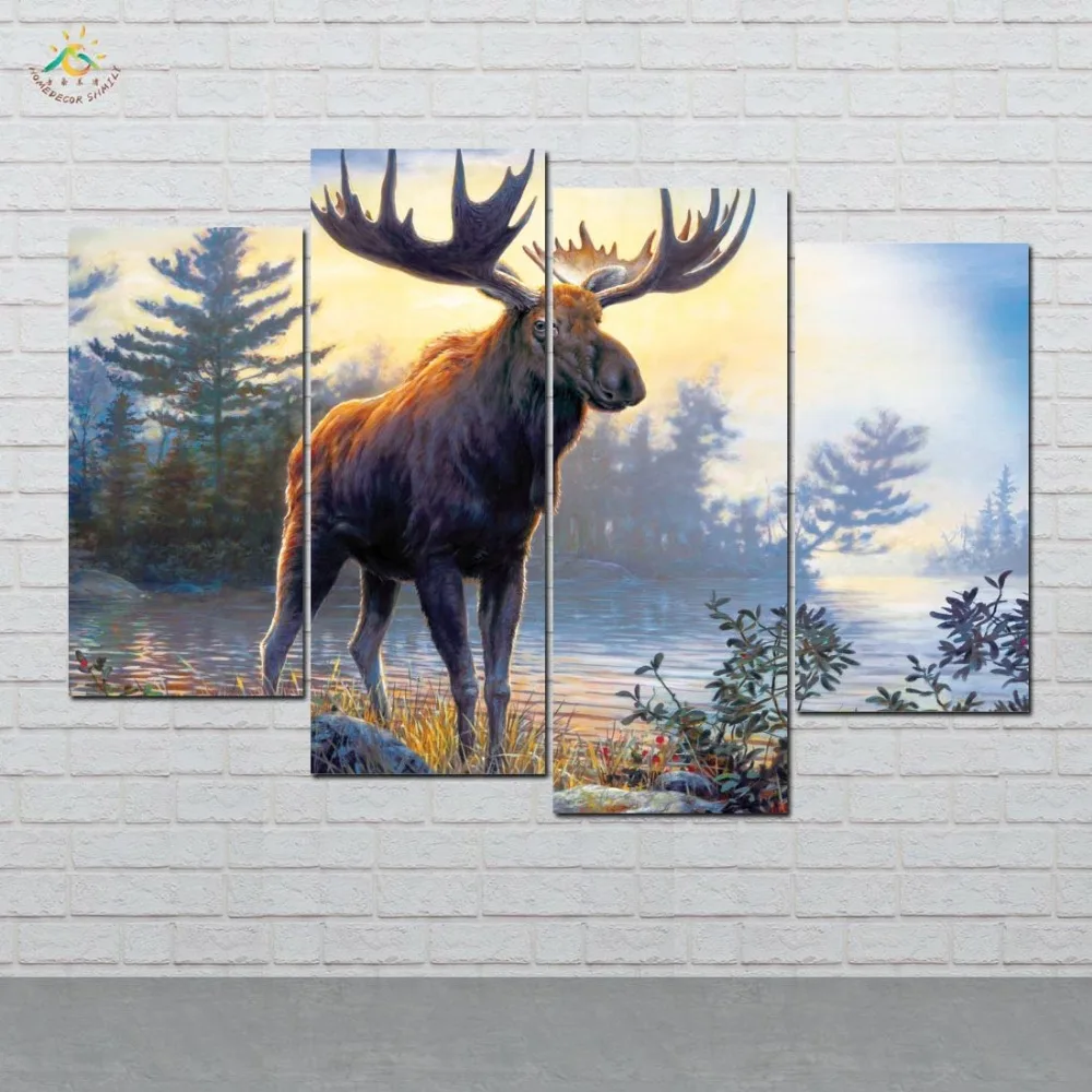 

Wall Art Prints Canvas Painting Modular Picture And Poster Moose Animal Canvas Painting Decoration Home 4 PIECES