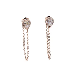2018 earrings long chain jewelry Brand AAA cubic zirconia CZ SILVER color pink Color WaterDrop earrings for Women Anti Allergies