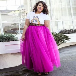 Fuchsia Plus Size Long Women Skirts Puffy Floor Length 5 Layers Tulle Skirts For Overweight Women Custom Made Maxi Skirts