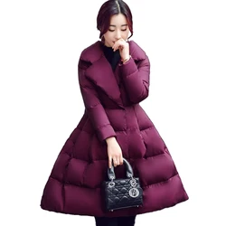 Winter parkas women cotton jacket fashion A-line Down cotton jackets Thick warm long Slim female Bow Big swing cotton coats N247