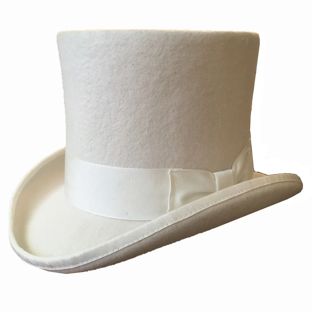 OFF White Wool Felt High Top Hat  Wedding Hat Topper Stovepipe Cylinder Hat For Men Women