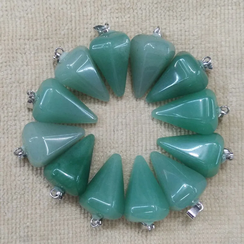 Wholesale 12pcs/lot  fashion natural green aventurine stone hexagon pyramis shape pendants charms for jewelry making free