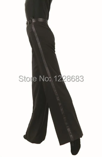 Men's Black Satin Ribbon Pants, salão de baile, tango, salsa, samba, menino, Men's Latin Dance Pants, painel lateral, frete grátis